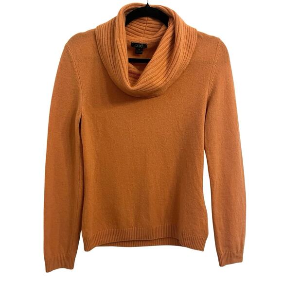 Prive 100% Cashmere Sweater Womens Medium Ribbed Cowl Neck Cantaloupe Orange - Picture 1 of 11